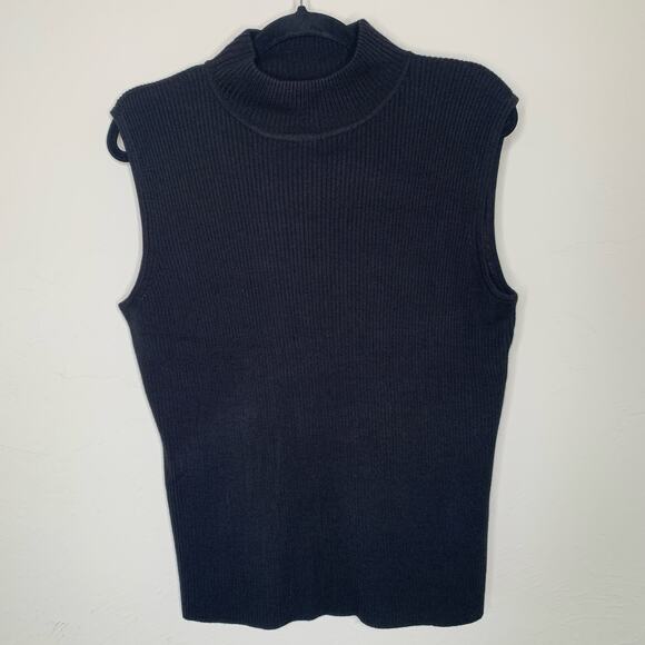 Black Ribbed Sweater Shell Turtleneck Sz XL - Picture 1 of 4